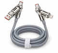 Grey 1.5m 4-in-1 charging cable with USB-A, USB-C and Lightning connectors