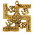Heavy brass Ganesh Om Swastika religious wall hanging, 6 by 6 inches
