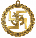 Heavy brass Om Swastika circle wall hanging, 7.5 inch