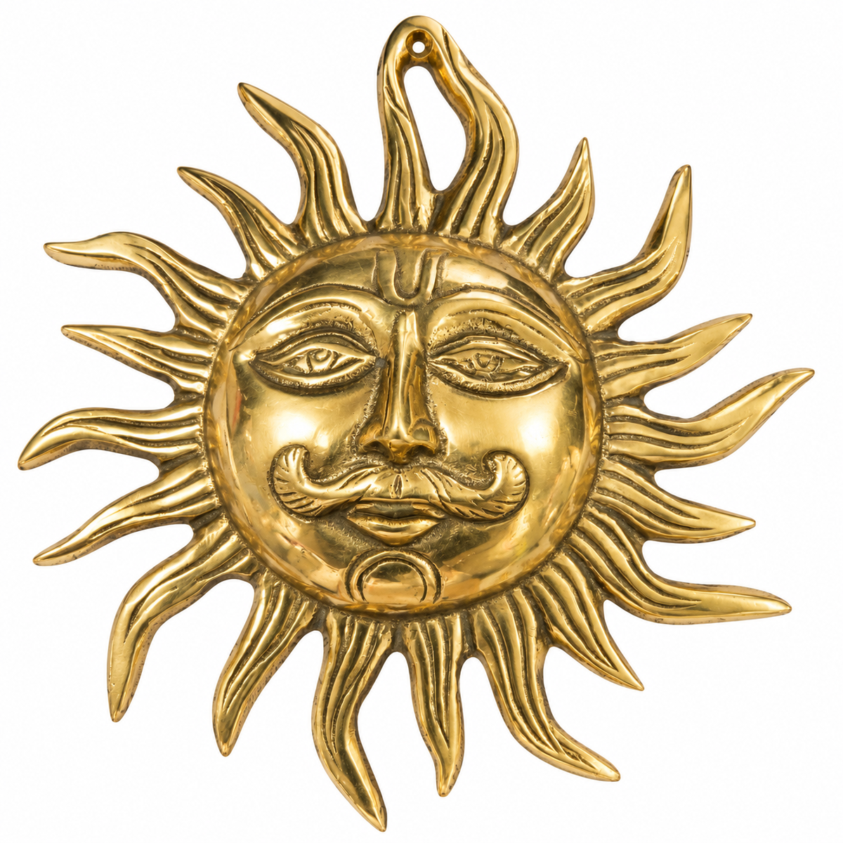 Heavy brass Surya sun wall hanging, 8 inch diameter