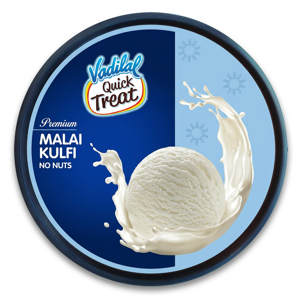 Vadilal Quick Treat Malai Kulfi lid labelled No Nuts, top view