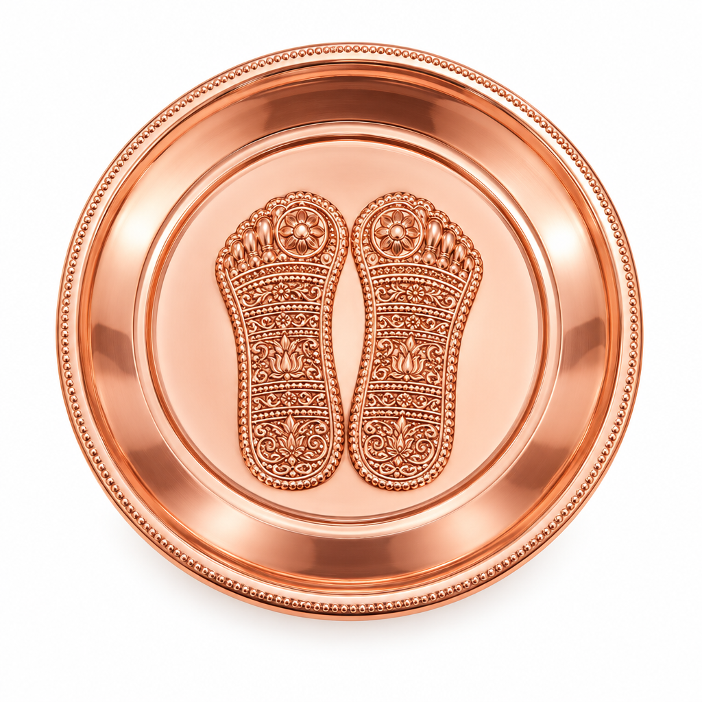 Copper Charan Paduka (Divine Footprints) Puja Plate