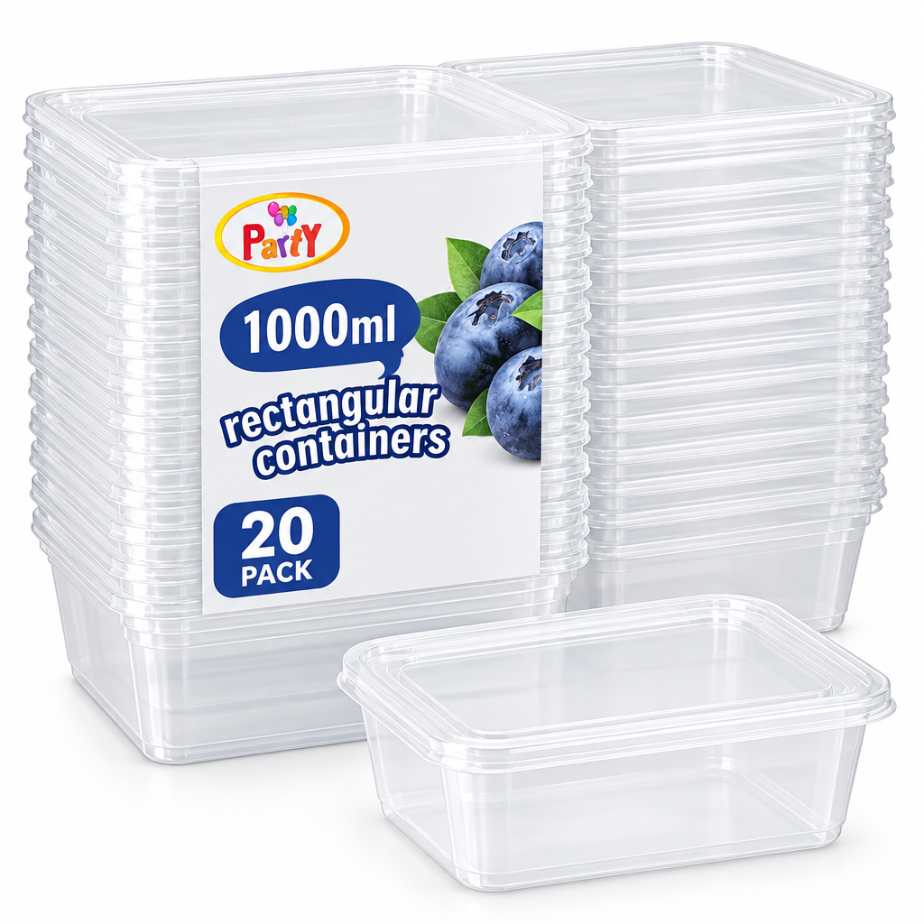 Party 1000ml Rectangular Containers 20 Pack