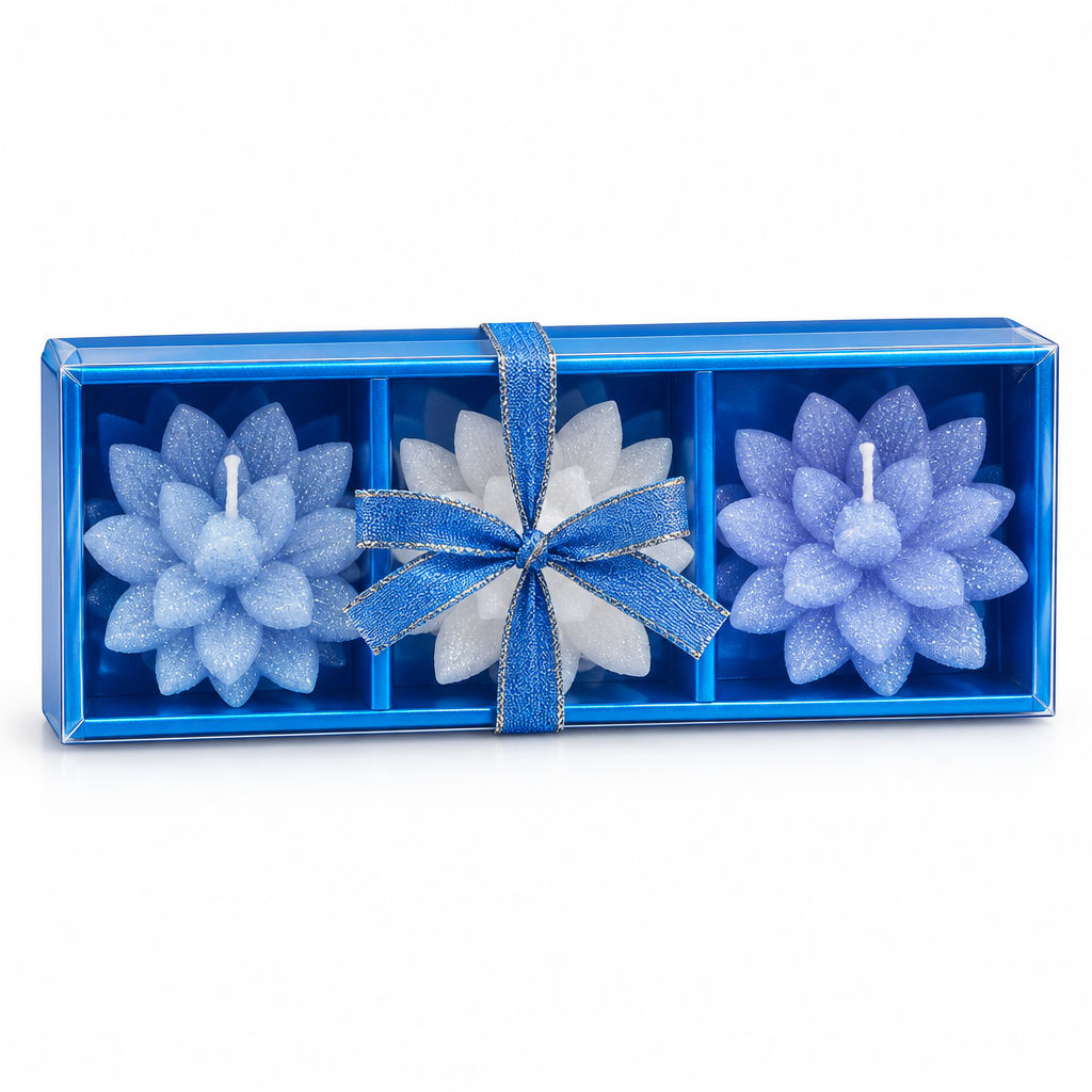 Blue Lotus Flower Candle Gift Set – 3 Piece