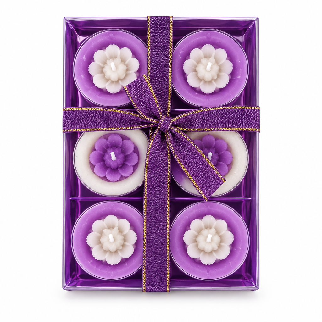 Purple Flower Candle Gift Set – 6 Piece