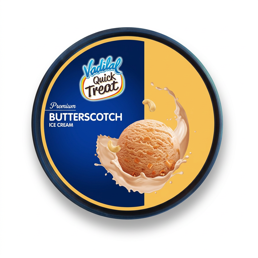 Vadilal Quick Treat Butterscotch Ice Cream lid, top view