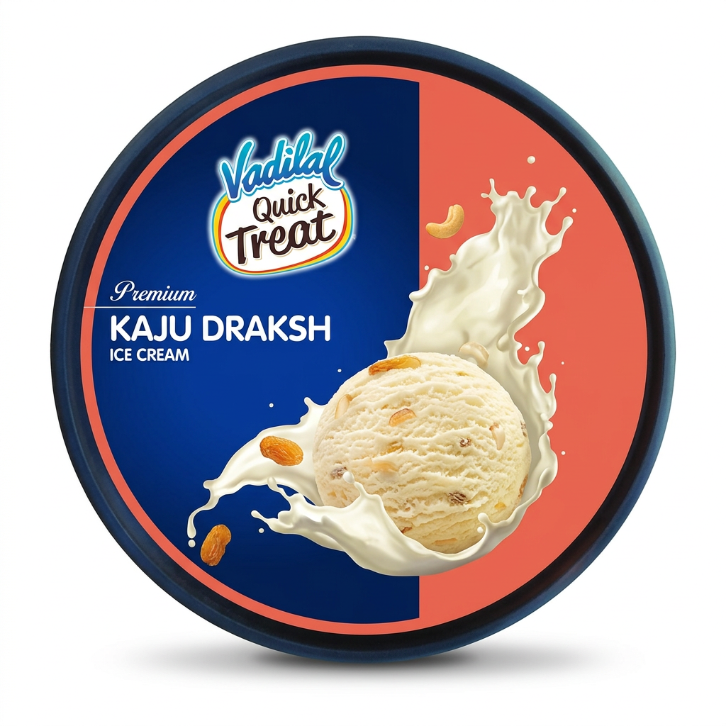 Vadilal Quick Treat Kaju Draksh Ice Cream lid, top view