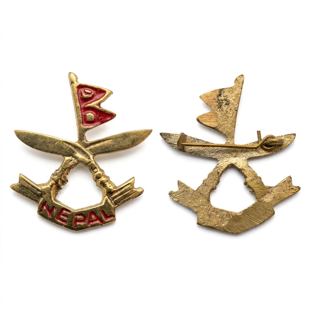 Nepal Flag & Crossed Kukri Pin Badge