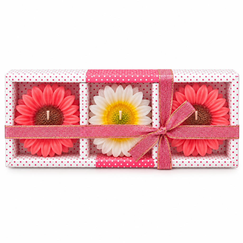 Pink Daisy Flower Candle Gift Set – 3 Piece