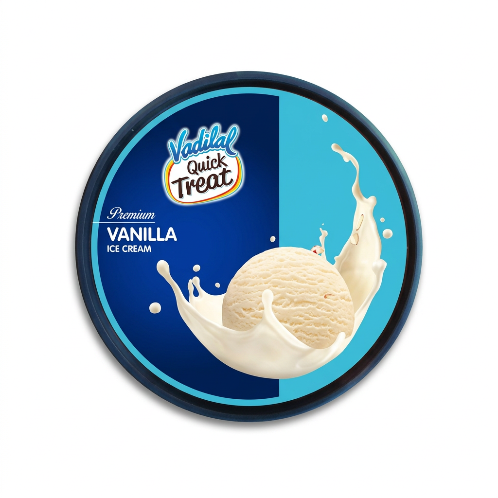 Vadilal Quick Treat Vanilla Ice Cream lid, top view