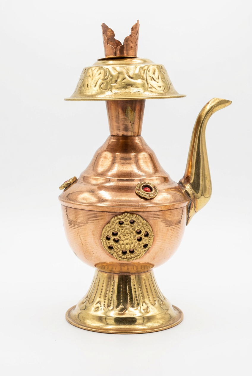 Decorative Ritual Vessel with Lid and Spout Brass Copper