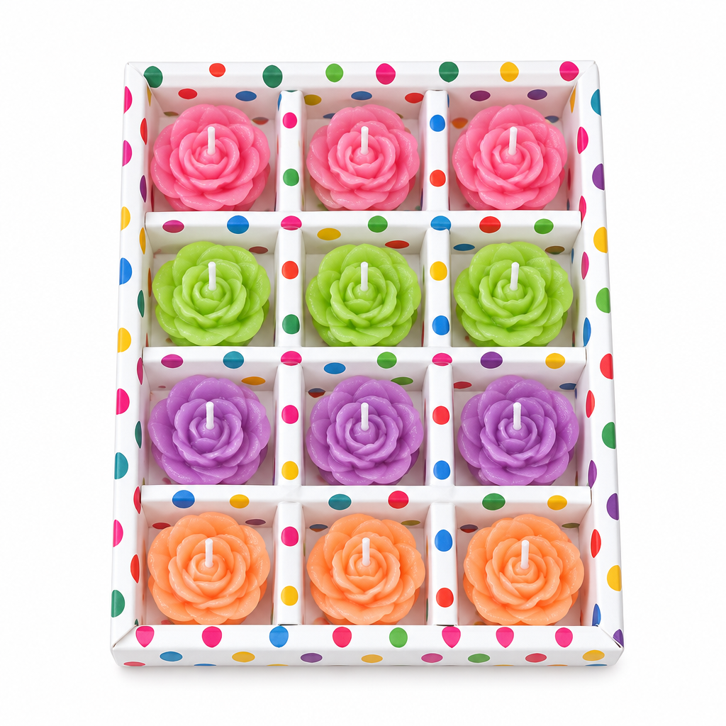 Multicolour Rose Candle Set – 12 Piece