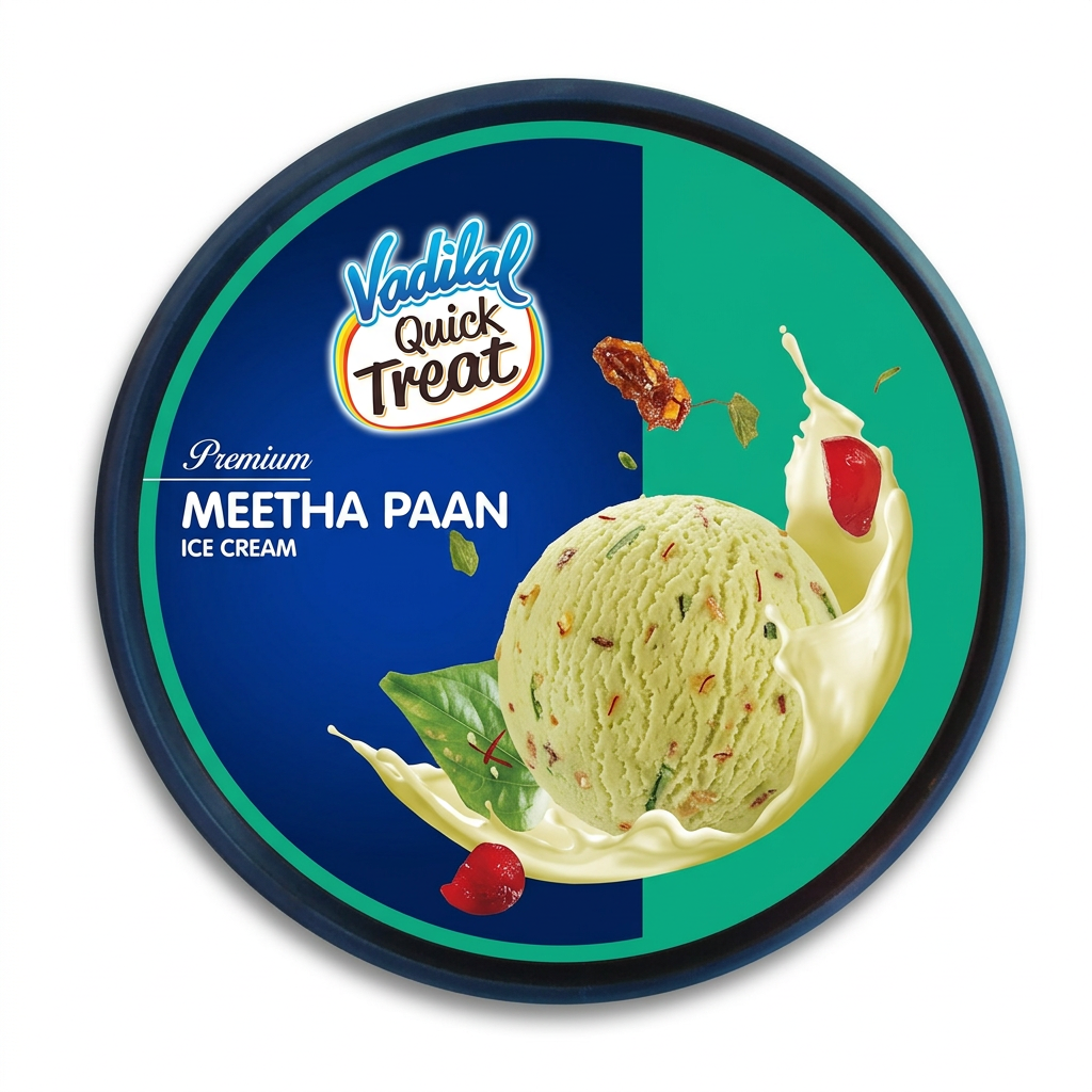 Vadilal Quick Treat Meetha Paan Ice Cream lid, top view