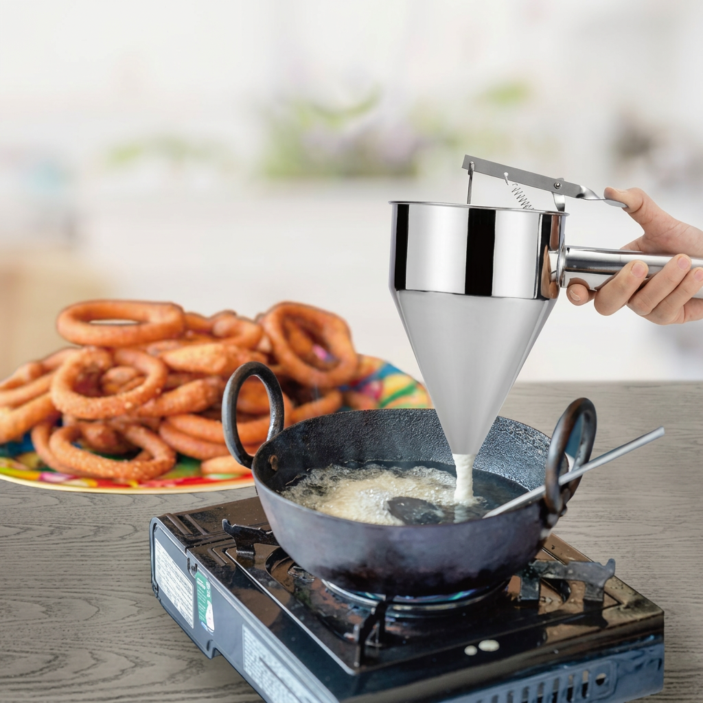 Selroti batter dispenser in use, with product branding and headline removed
