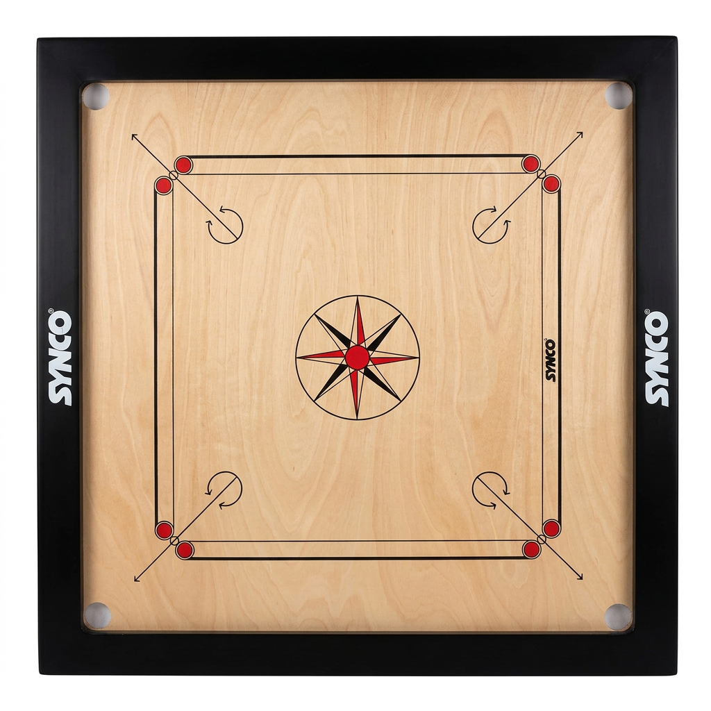 Synco Carrom Board – 42 × 42 inch with Coins Stricker and Powder