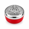 Sindoor Dibbi – Small Red Box with Silver Ganesh Lid