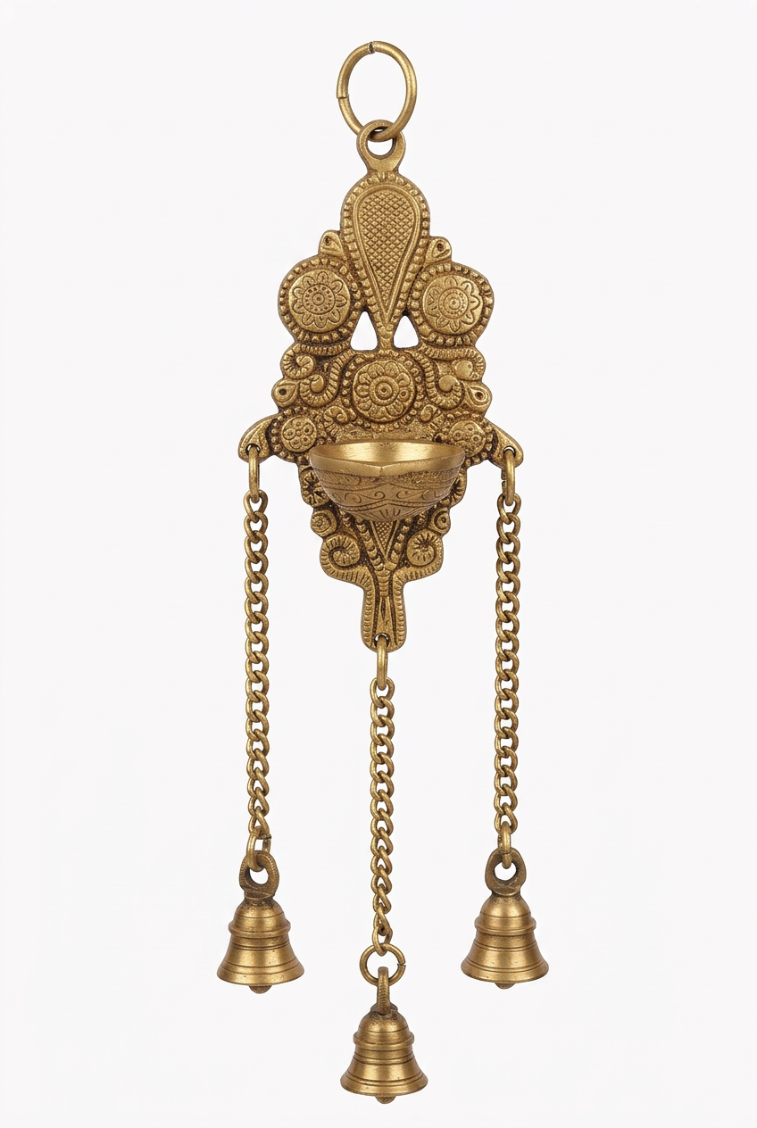 Decorative Hanging Diya with Three Bells