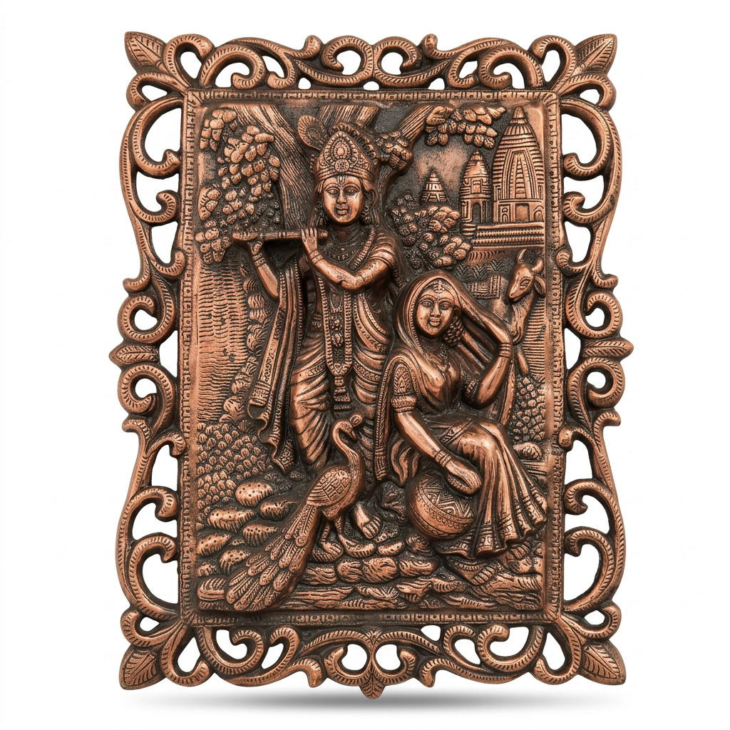 Radha Krishna Copper Oxidised Wall Hanging – 49 cm