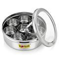 Masala dabba with a see-through lid and no knob