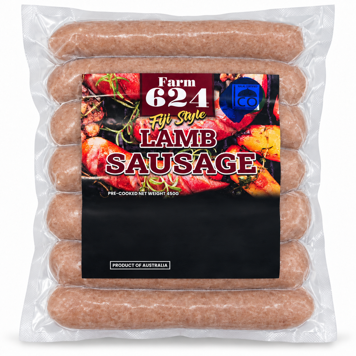 Fiji Style Lamb Sausage 450g — AI-refined from supplied freezer photo; packaging details may vary