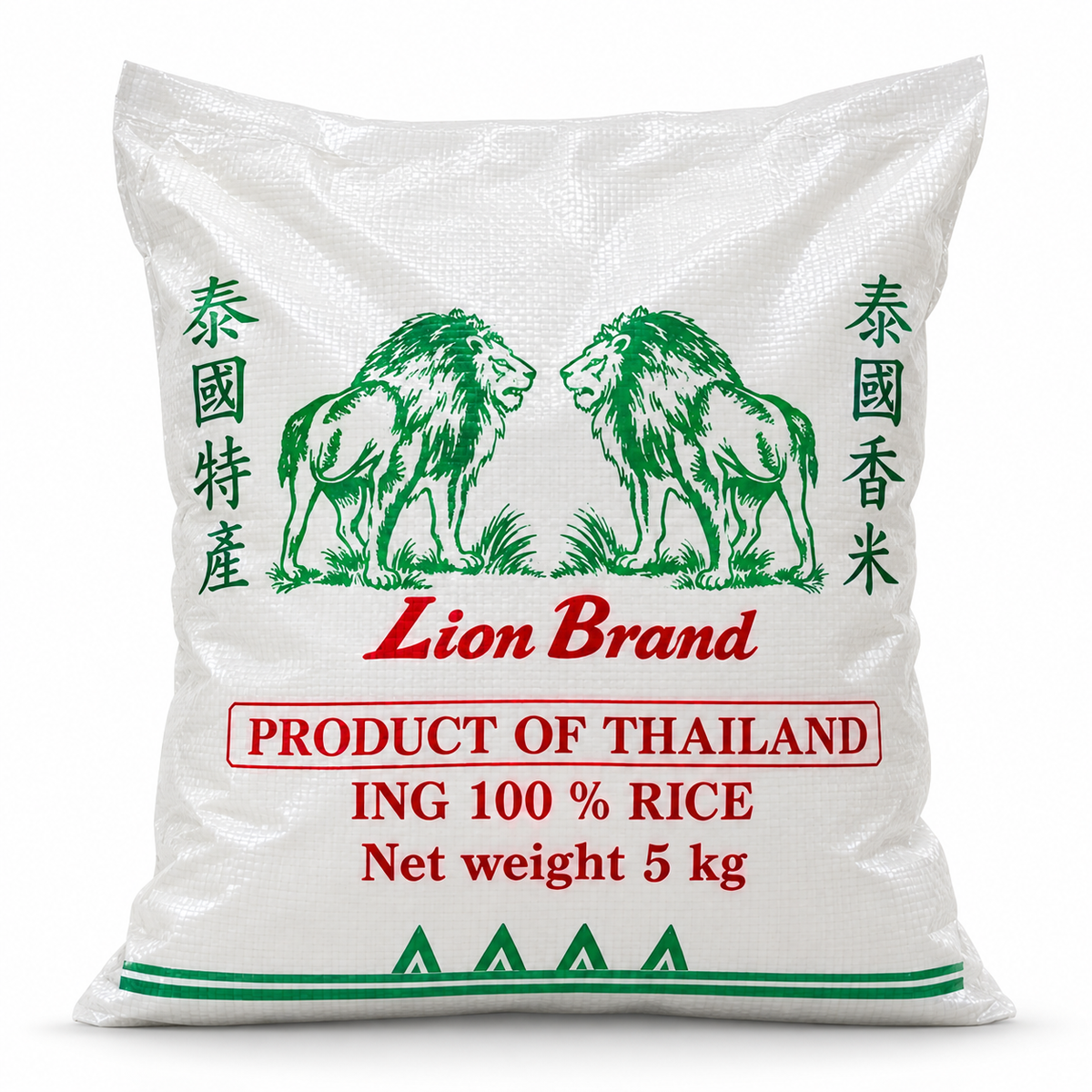 JASMINE RICE LION 5KG — AI-refined from supplied shelf photo; packaging details may vary