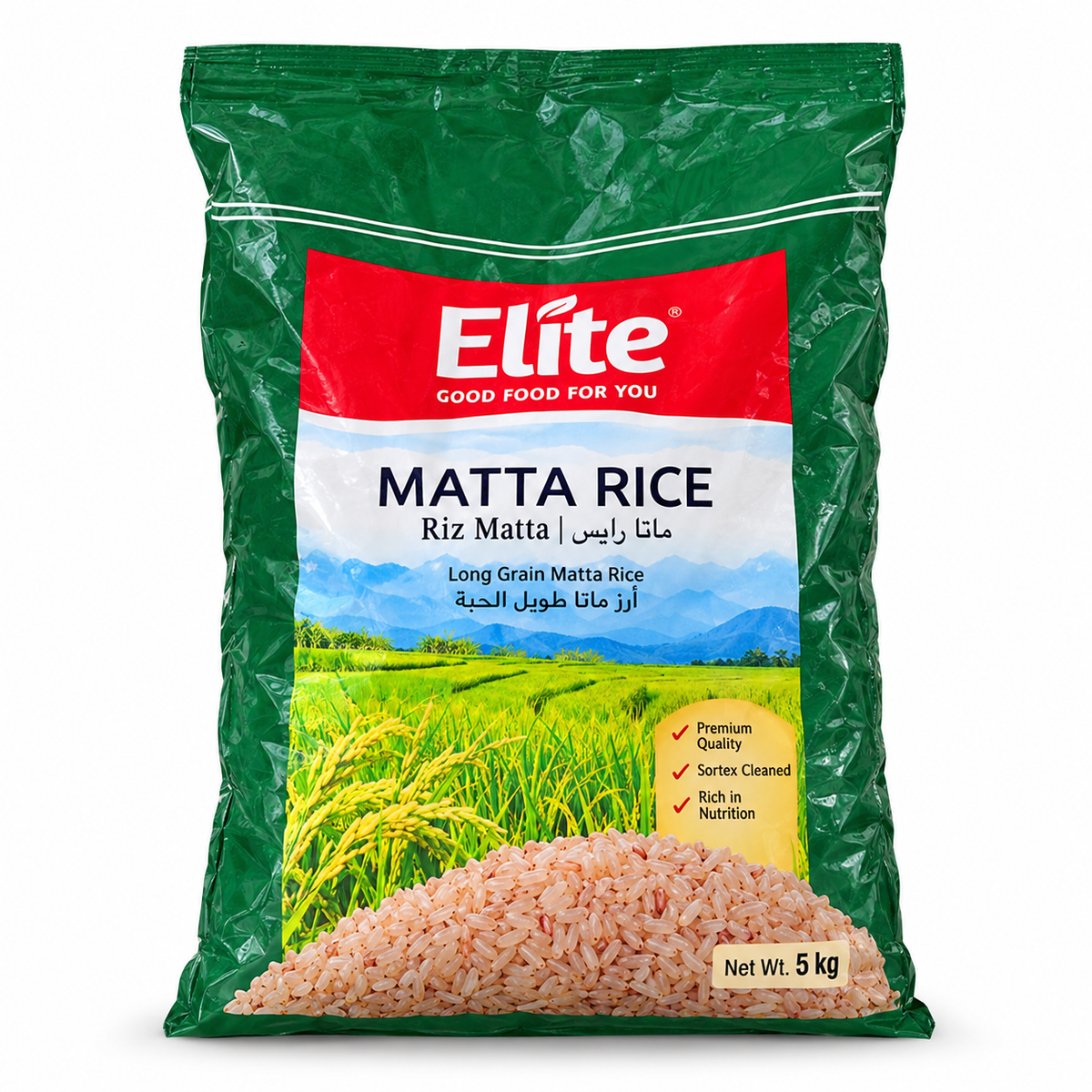 Elite Matta Rice — AI-refined from supplied shelf photo; packaging details may vary