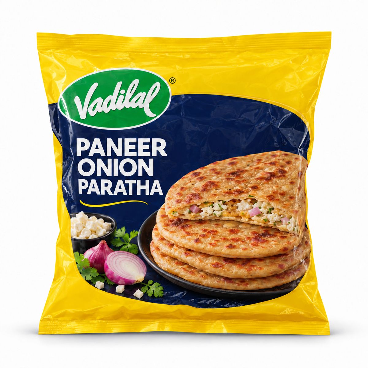 vadilal paneer onion paratha 1.2 kg — AI-refined from supplied freezer photo; packaging details may vary