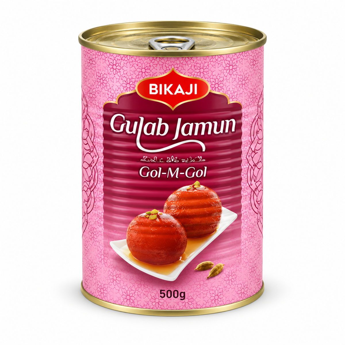 Bikaji Gulab Jamun 500g Tin — AI-refined from supplied shelf photo; packaging details may vary