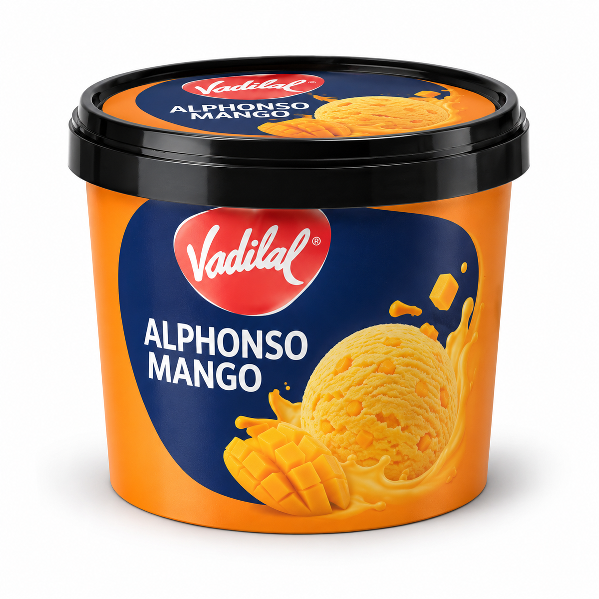 Vadilal, Alphonso Mango Ice Cream 2L — AI-refined from supplied freezer photo; packaging details may vary