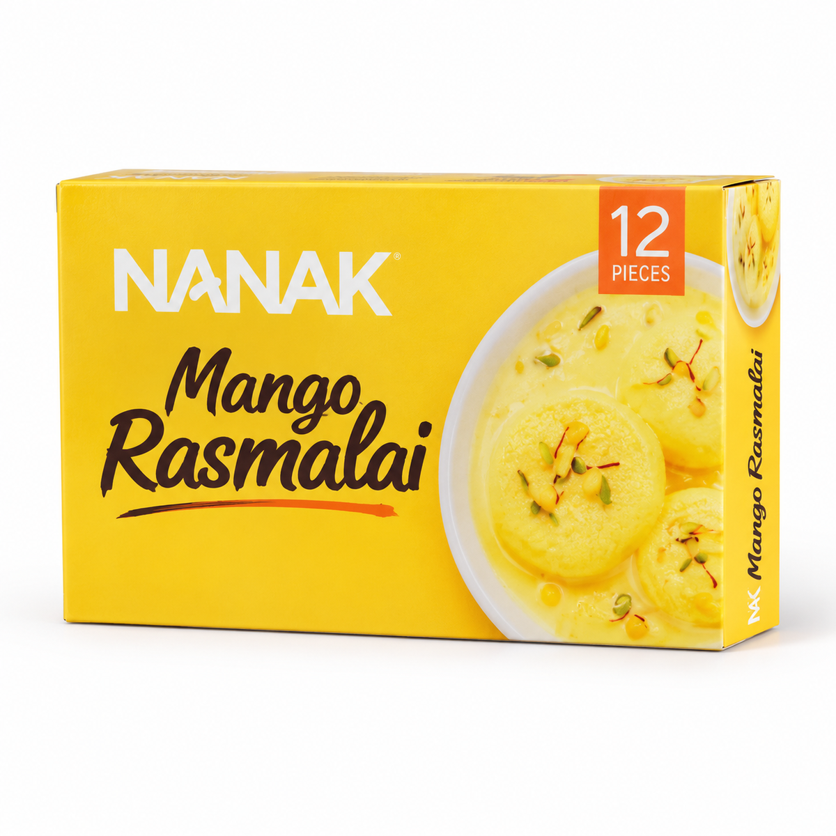 NANAK MANGO RASMALAI — AI-refined from supplied freezer photo; packaging details may vary