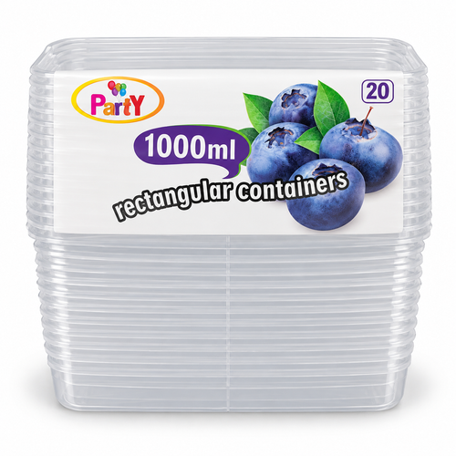 Party 1000ml rectangular containers 20 pack — AI-refined from supplied product photo