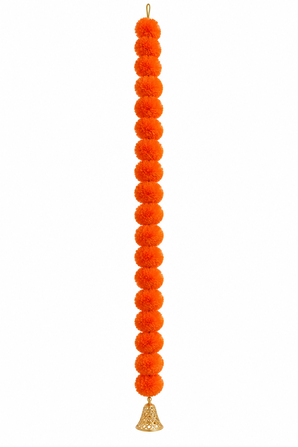 Orange Marigold Style Flower String with Decorative Bell – enhanced from display photograph
