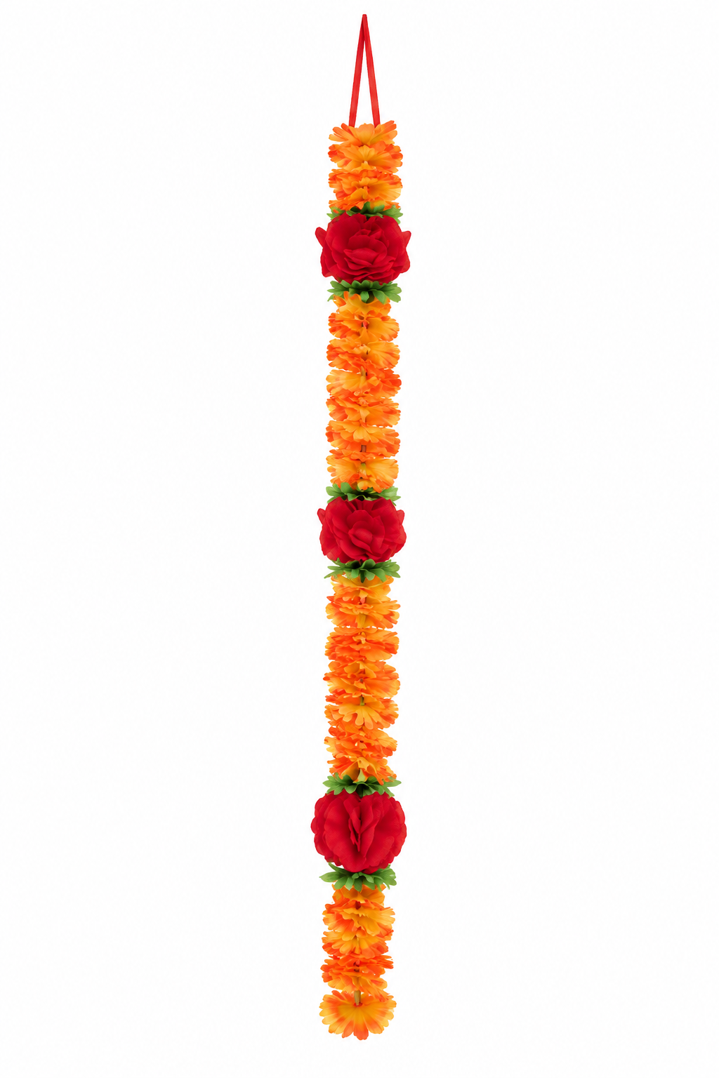 Orange Flower String with Red Rose Accents – enhanced from display photograph