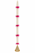 White Bead & Pink Flower Hanging with Decorative Bell – enhanced from display photograph