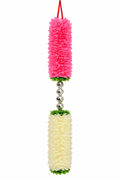 Pink & Cream Fluffy Flower Hanging with Mirror Beads – enhanced from display photograph