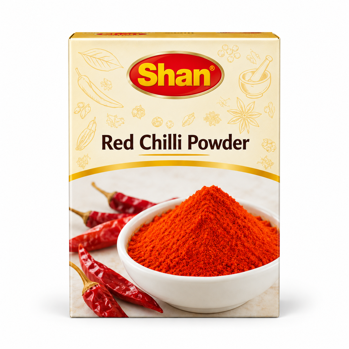 Shan Red Chilli Powder 100g — AI-refined from supplied shelf photo; packaging details may vary