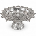 26cm silver-coloured decorative pedestal puja plate — enhanced product photo