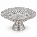 32cm silver-coloured decorative pedestal puja plate — enhanced product photo