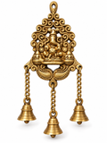Solid brass Ganesh Ji wall hanging with three bells, 11 inches long and 6 inches wide